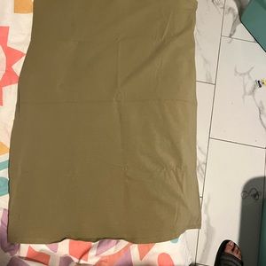 Worn once, green stretchy, strapless dress.